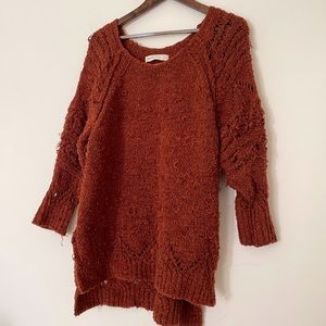 Red cozy Anthropologie sweater